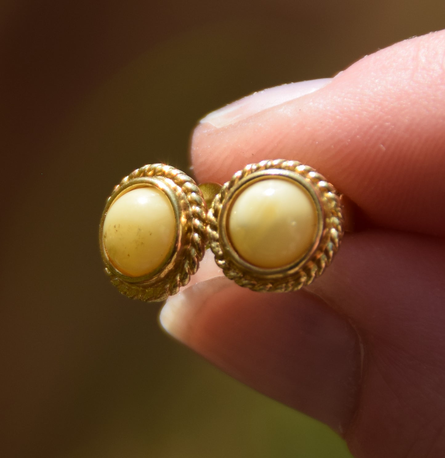 MJ Baltica, earrings, natural Baltic Amber, 925 Silver, 14k Gold plated, imperial amber, vintage, round, BZK077