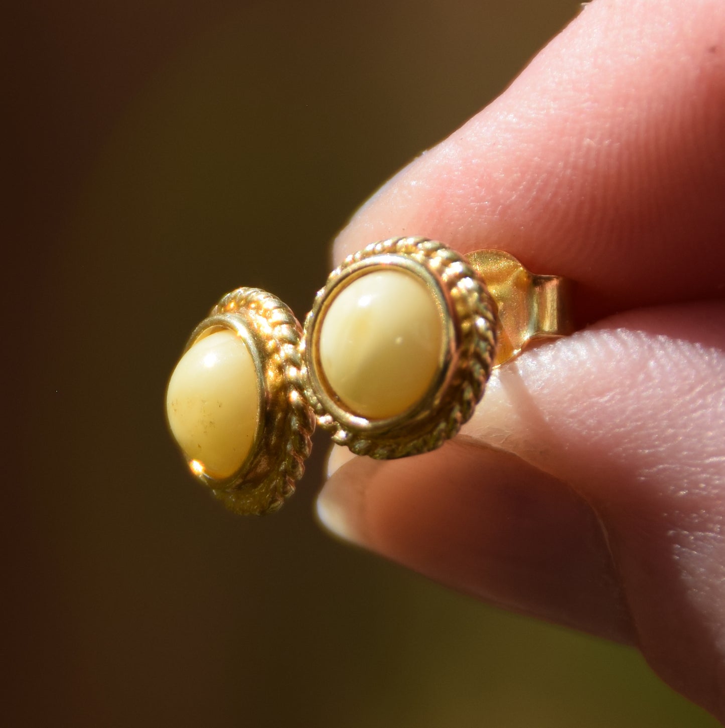 MJ Baltica, earrings, natural Baltic Amber, 925 Silver, 14k Gold plated, imperial amber, vintage, round, BZK077