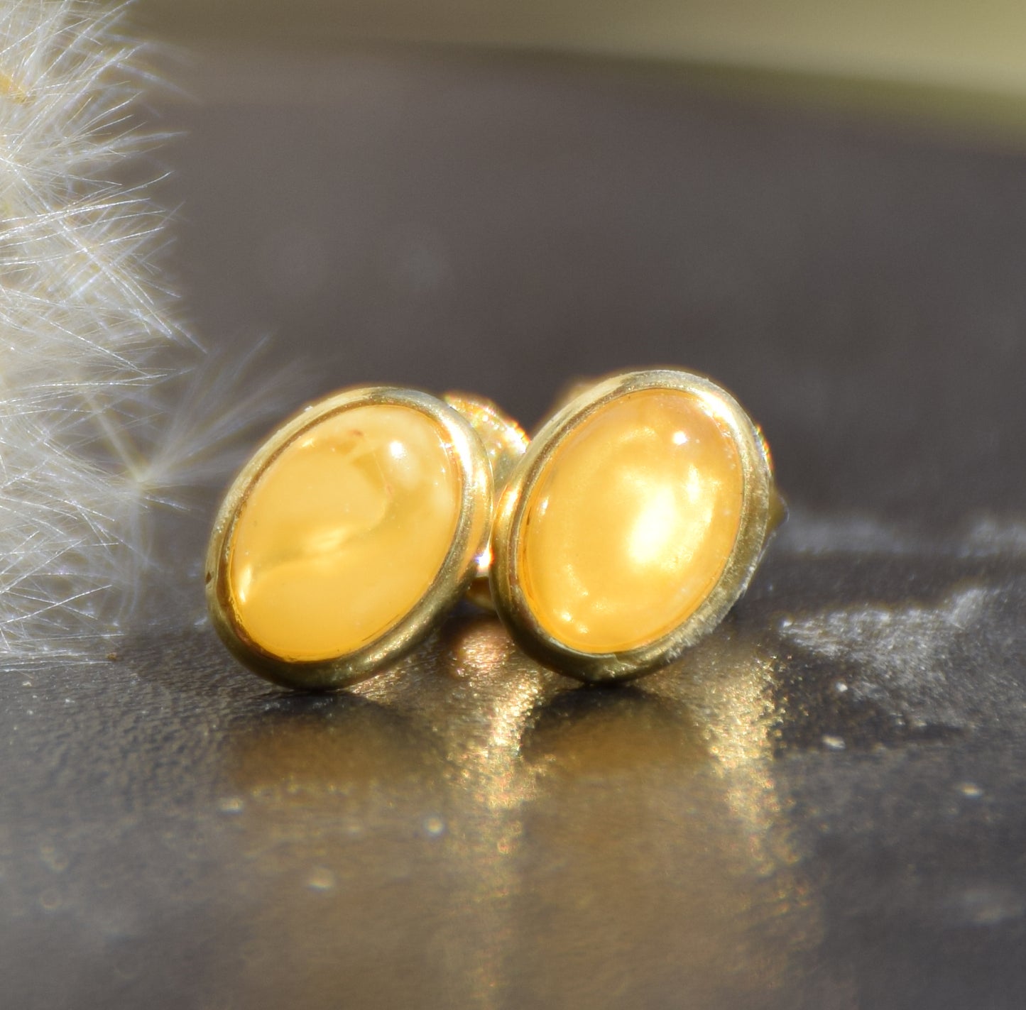 MJ Baltica, orecchini, Ambra naturale Baltica, Argento 925, placcato in Oro 18k, ovale, elegante, ambra imperiale, BZK079