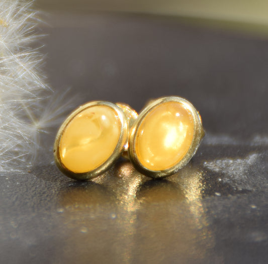 MJ Baltica, orecchini, Ambra naturale Baltica, Argento 925, placcato in Oro 18k, ovale, elegante, ambra imperiale, BZK079