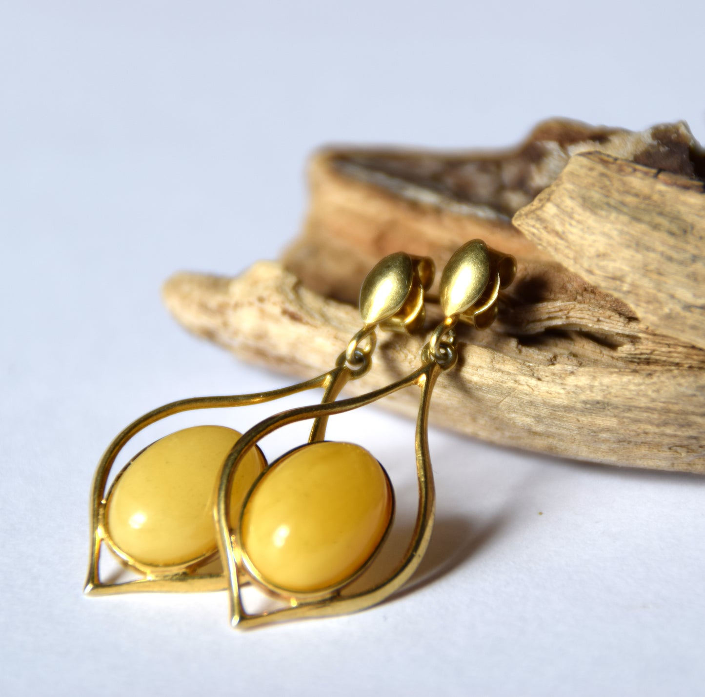 MJ Baltica, earrings, natural Baltic Amber, 925 Silver, 14k Gold plated, long, imperial amber, bright, elegant, BZK089