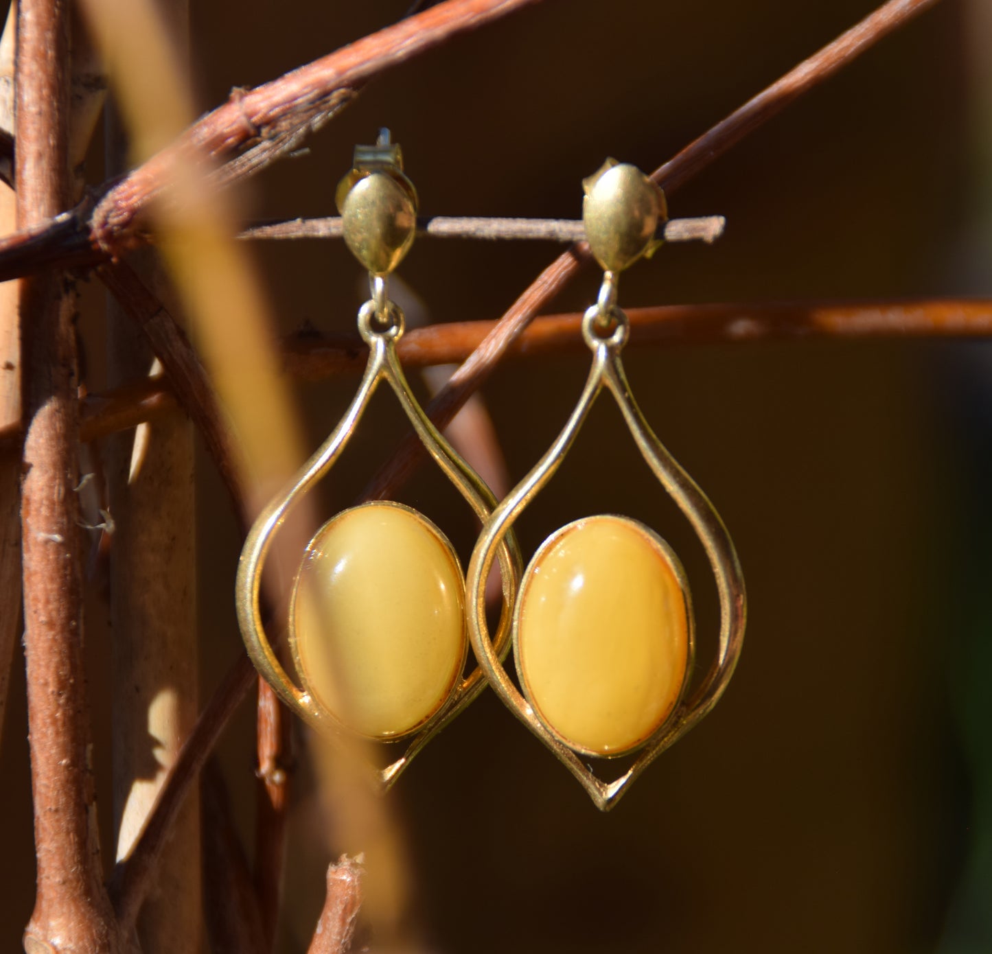 MJ Baltica, orecchini, Ambra naturale Baltica, Argento 925, placcato in Oro 18k, lungo, ambra imperiale, elegante, BZK089