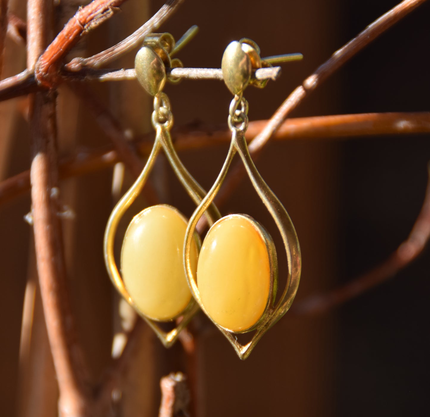 MJ Baltica, orecchini, Ambra naturale Baltica, Argento 925, placcato in Oro 18k, lungo, ambra imperiale, elegante, BZK089