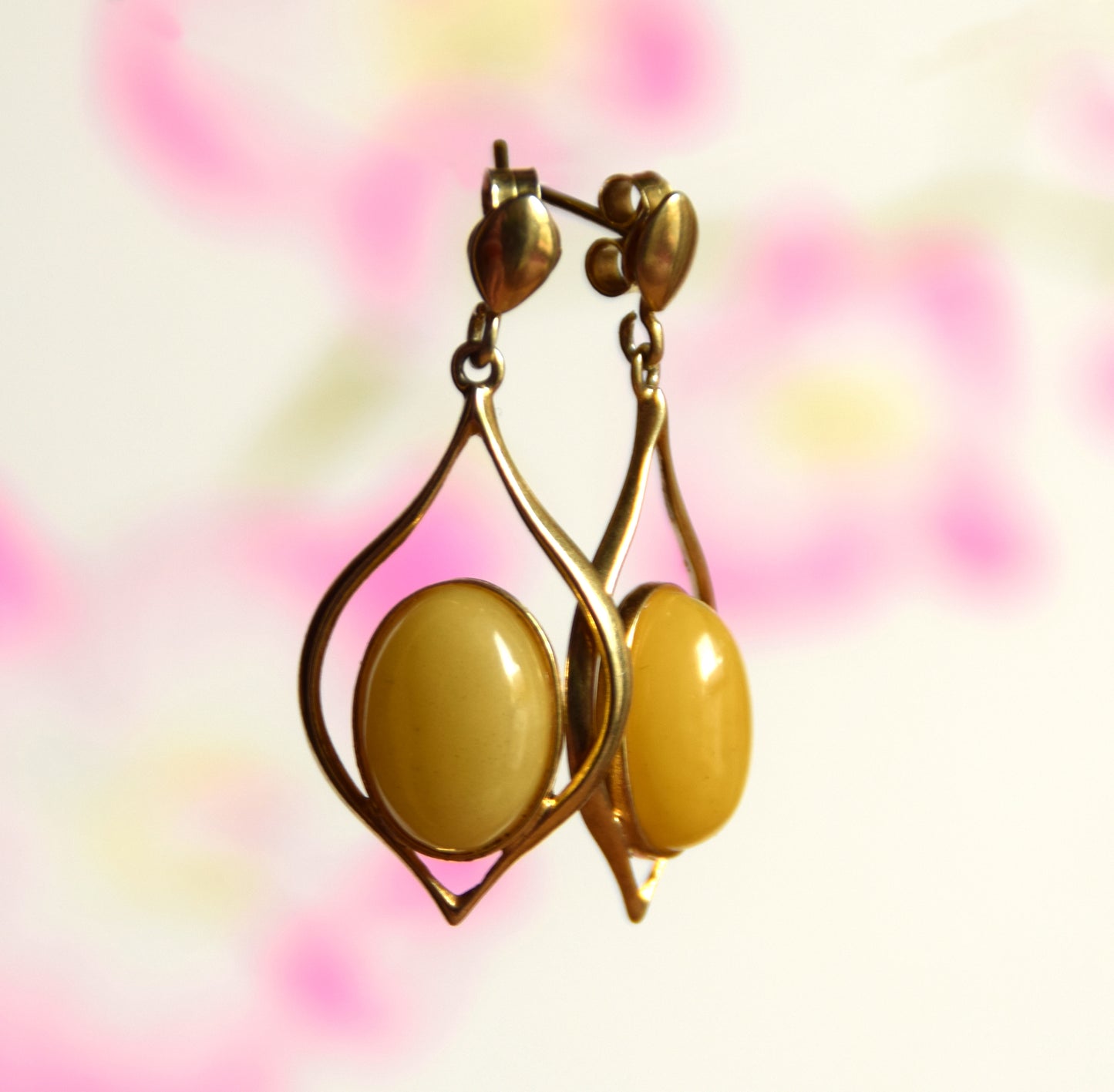 MJ Baltica, earrings, natural Baltic Amber, 925 Silver, 14k Gold plated, long, imperial amber, bright, elegant, BZK089