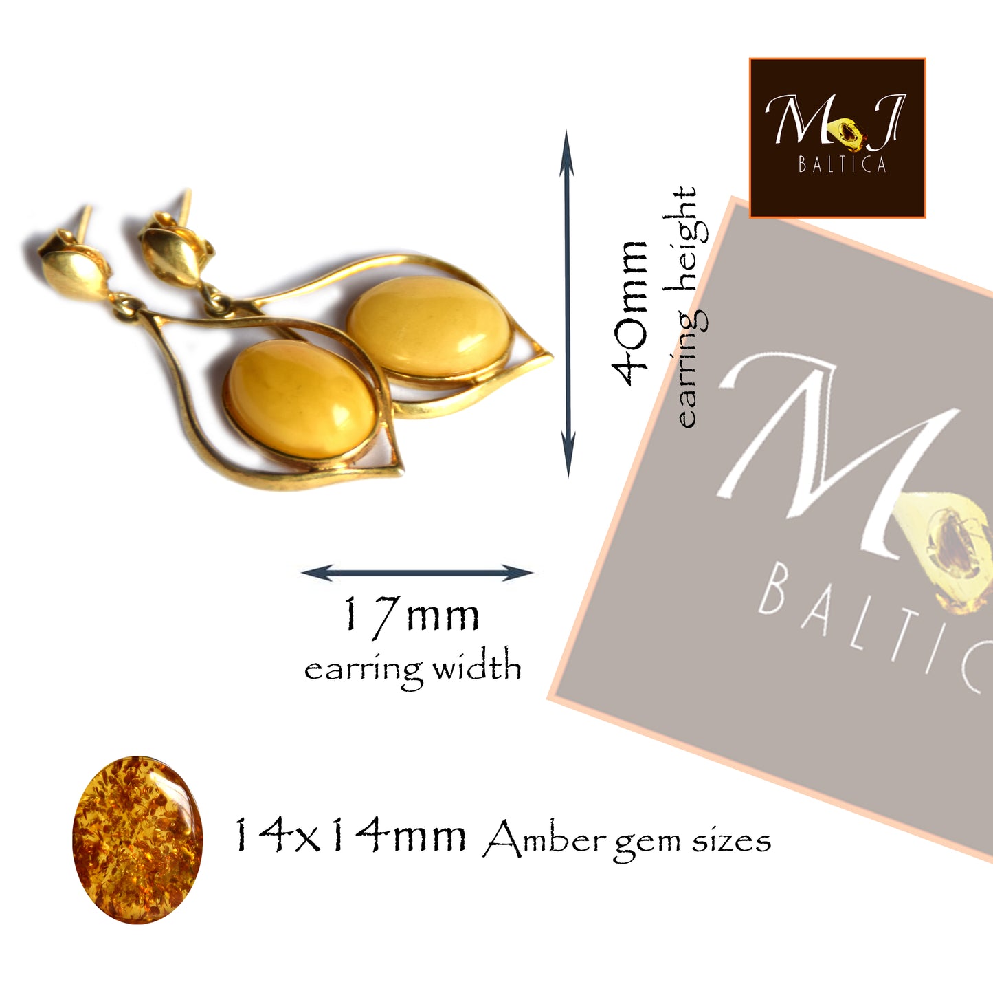 MJ Baltica, orecchini, Ambra naturale Baltica, Argento 925, placcato in Oro 14k, lungo, ambra imperiale, luminoso, elegante, BZK089