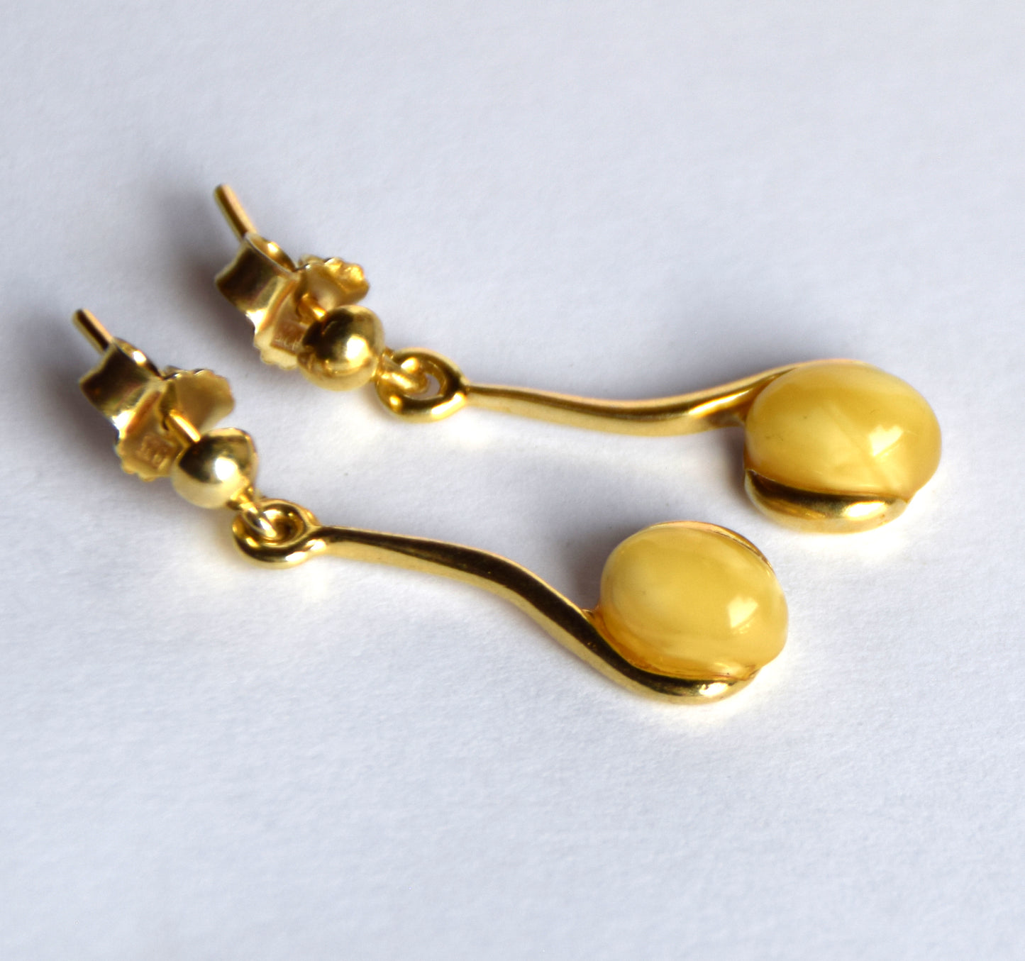 MJ Baltica, earrings, natural Baltic Amber, 925 Silver, 14k Gold plated, fine, imperial amber, bright, elegant, BZK091