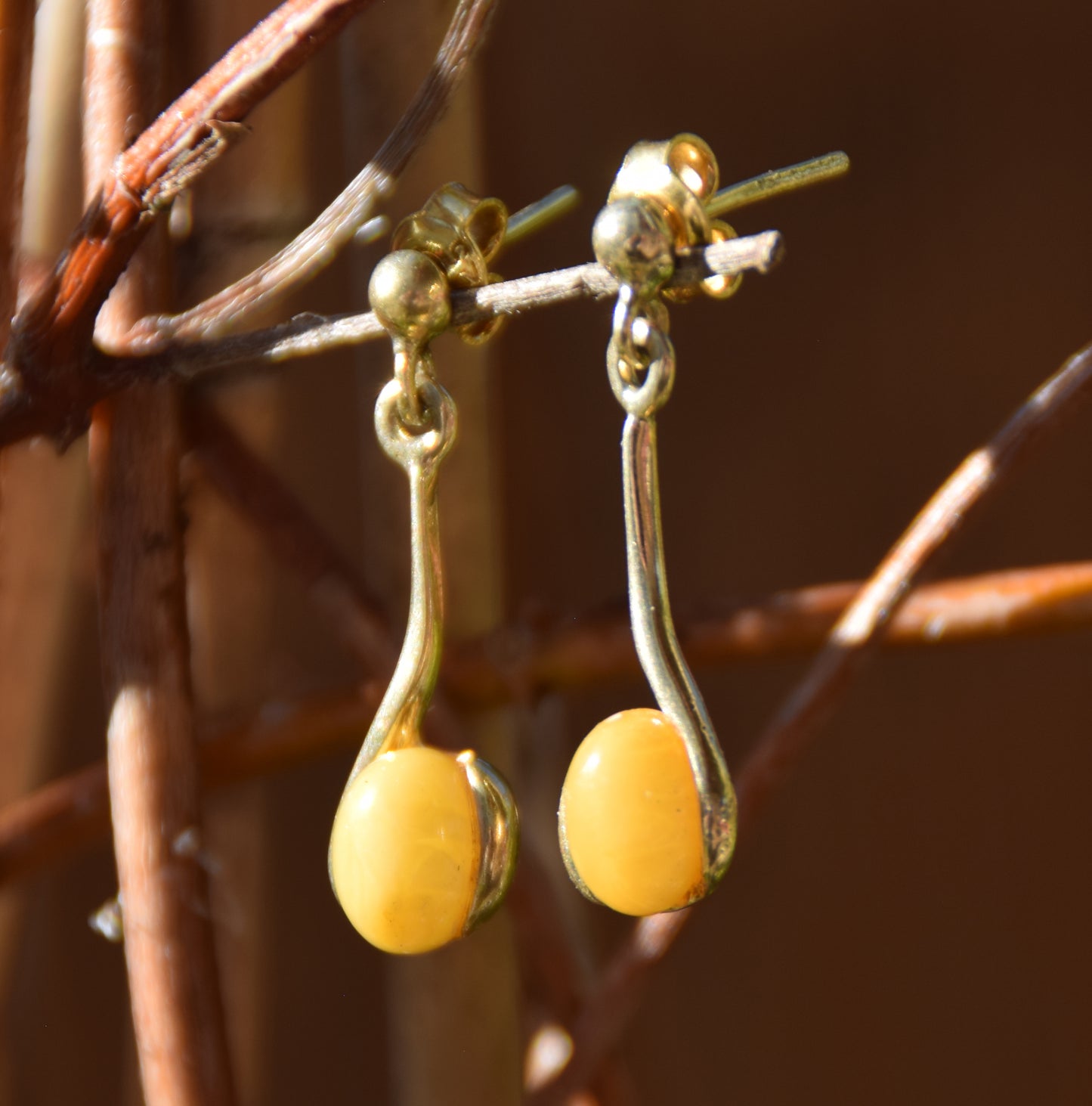 MJ Baltica, orecchini, Ambra naturale Baltica, Argento 925, placcato in Oro 18k, fine, ambra imperiale, elegante, BZK091