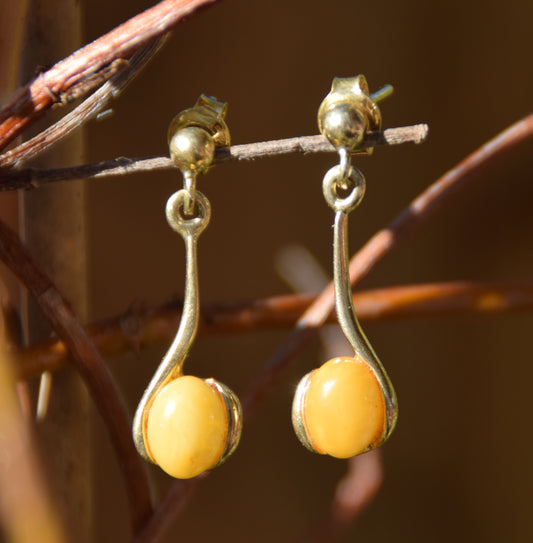 MJ Baltica, orecchini, Ambra naturale Baltica, Argento 925, placcato in Oro 18k, fine, ambra imperiale, elegante, BZK091