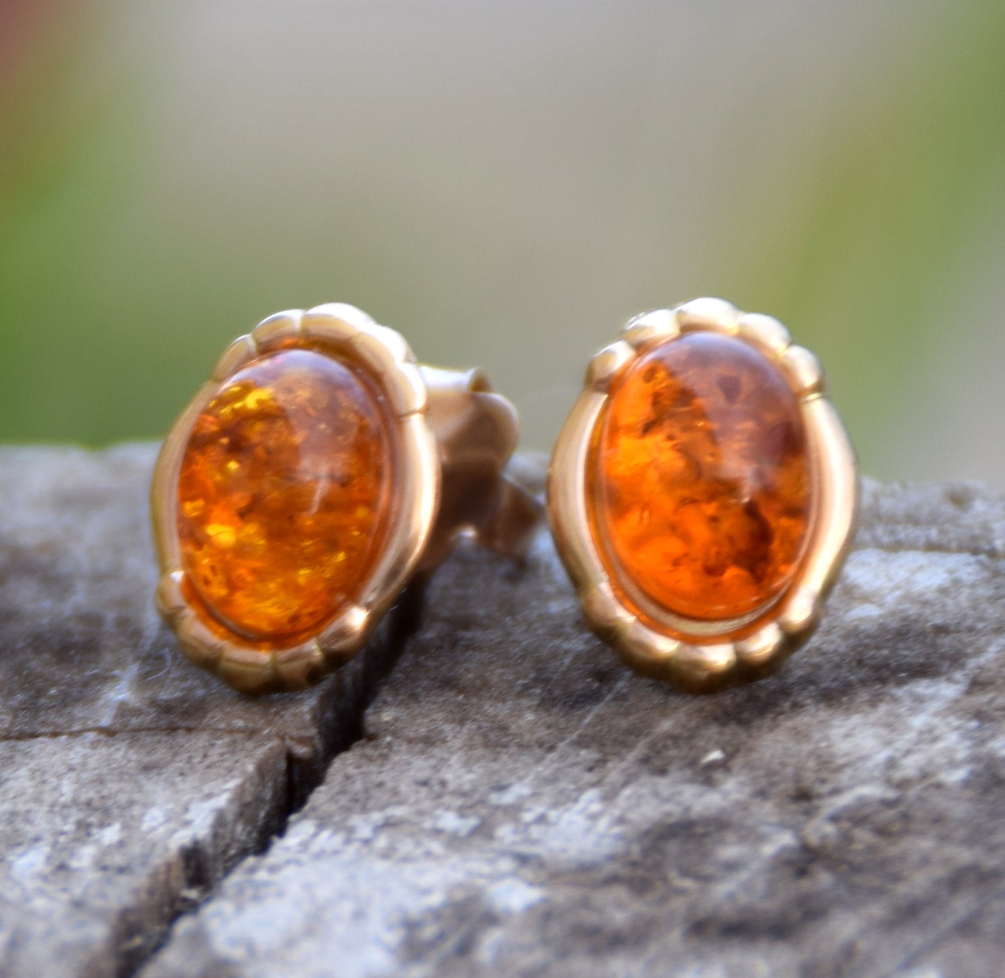 MJ Baltica, earrings, natural Baltic Amber, 925 Silver, 14k Gold plated, cognac, luminous, vintage, handcrafted, BZK096
