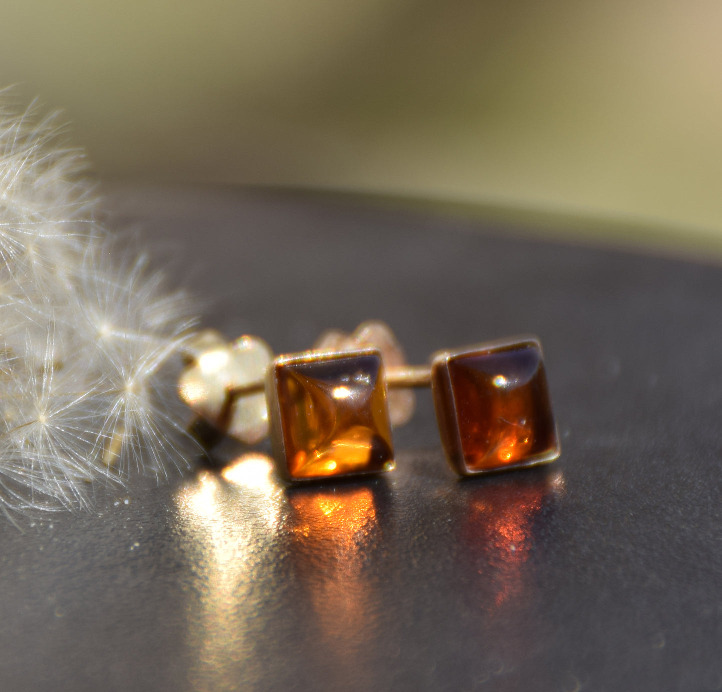 MJ Baltica, orecchini, Ambra naturale Baltica, Argento 925, placcato in Oro 18k, cognac, luminoso, rombo, artigianale, BZK097