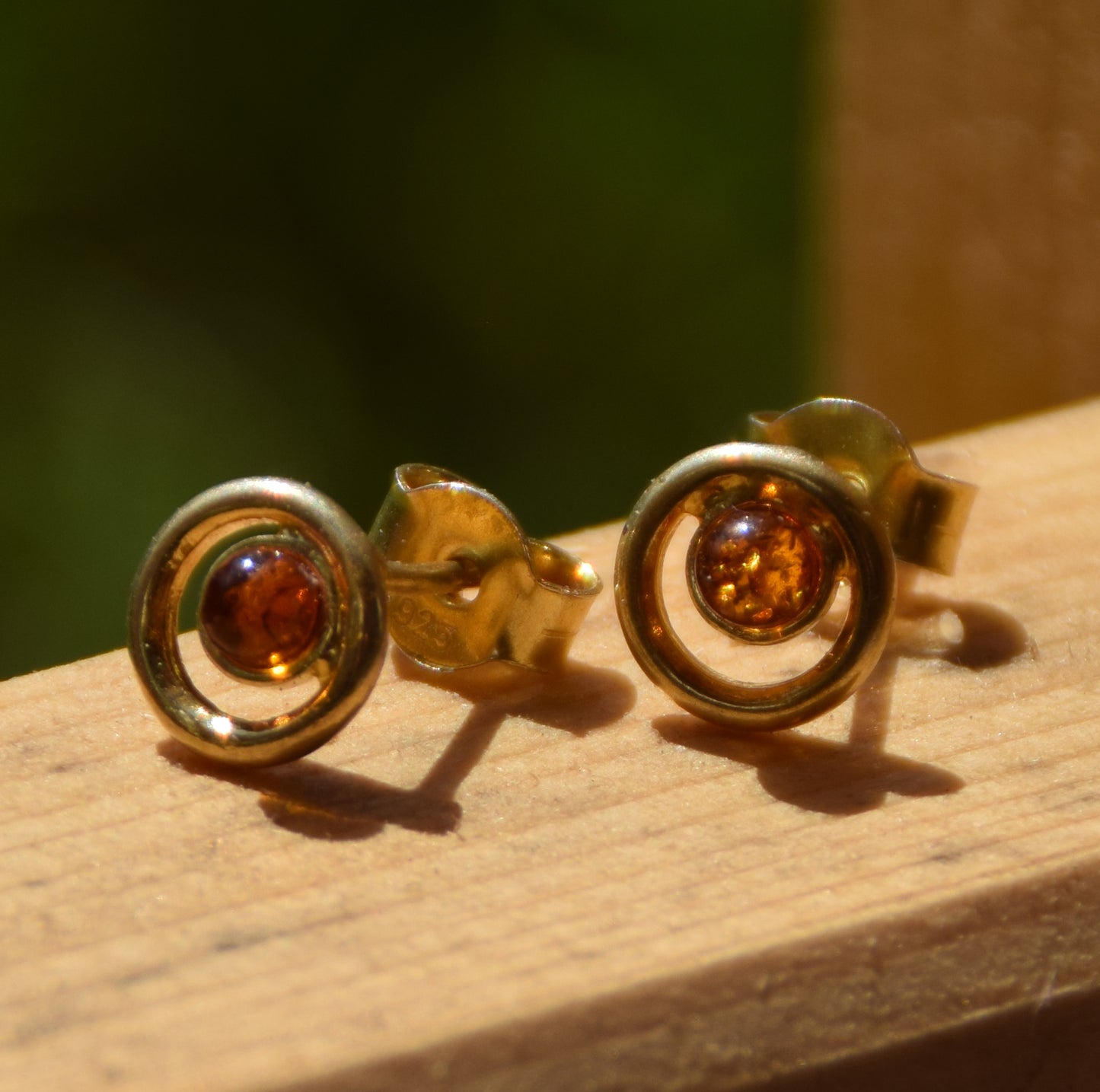 MJ Baltica, orecchini, Ambra naturale Baltica, Argento 925, placcato in Oro 18k, cognac, luminoso, artigianale, BZK106