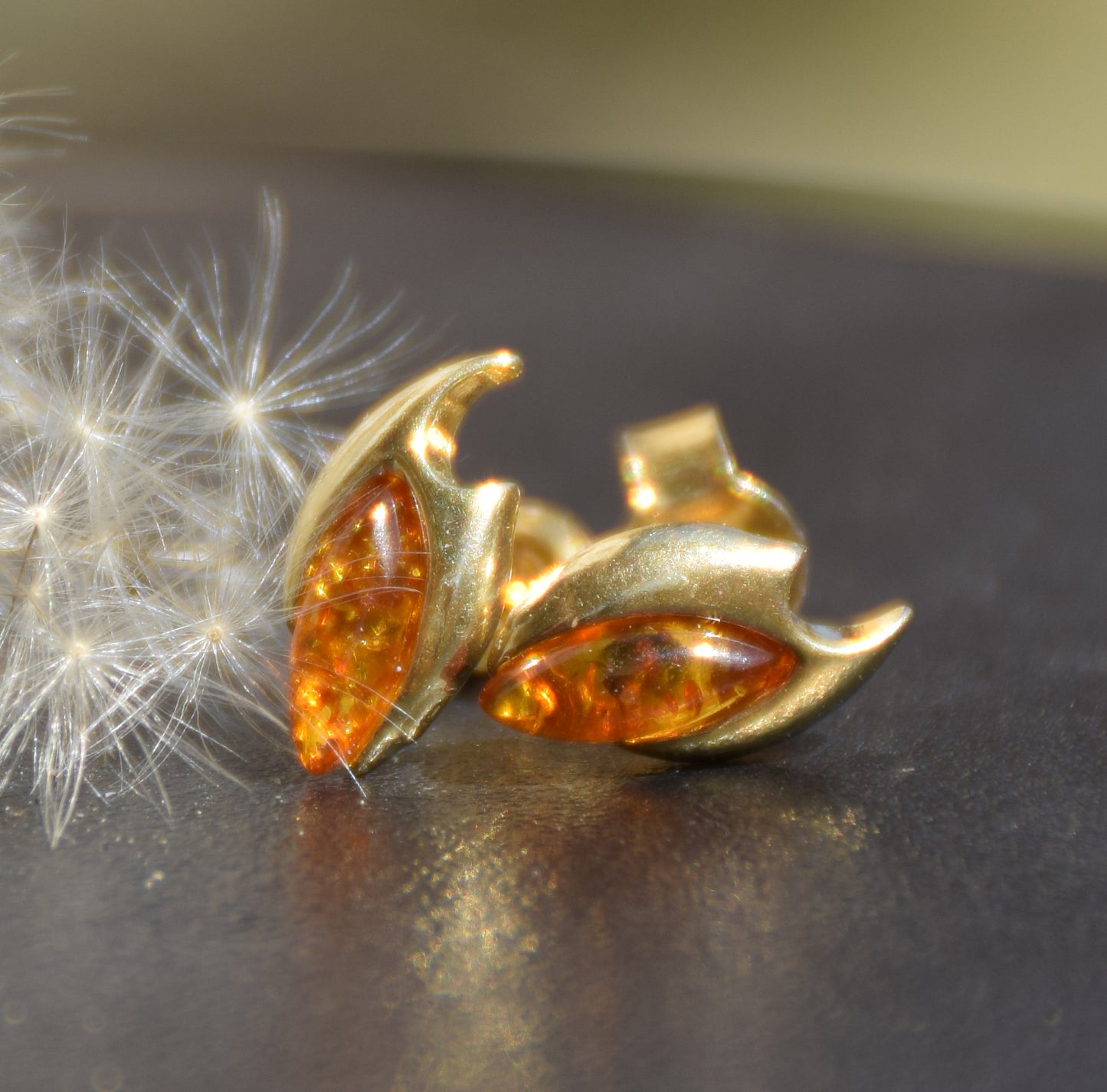 MJ Baltica, orecchini, Ambra naturale Baltica, Argento 925, placcato in Oro 18k, cognac, luminoso, artigianale, BZK107