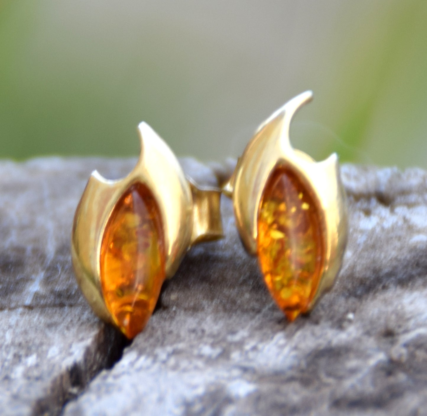 MJ Baltica, orecchini, Ambra naturale Baltica, Argento 925, placcato in Oro 18k, cognac, luminoso, artigianale, BZK107