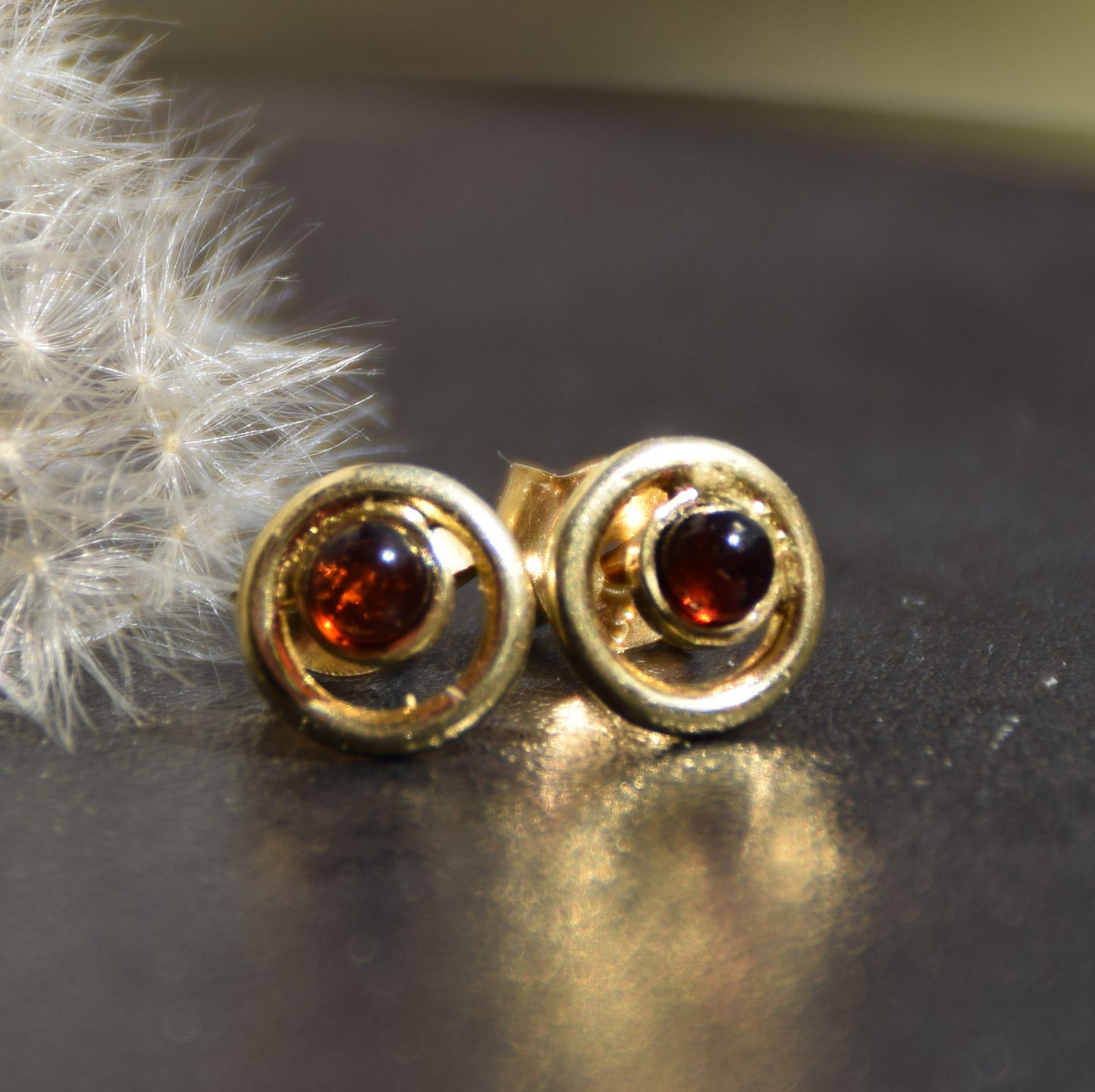 MJ Baltica, earrings, natural Baltic Amber, 925 Silver, 14k Gold plated, dark brown, luminous, handcrafted, BZK108
