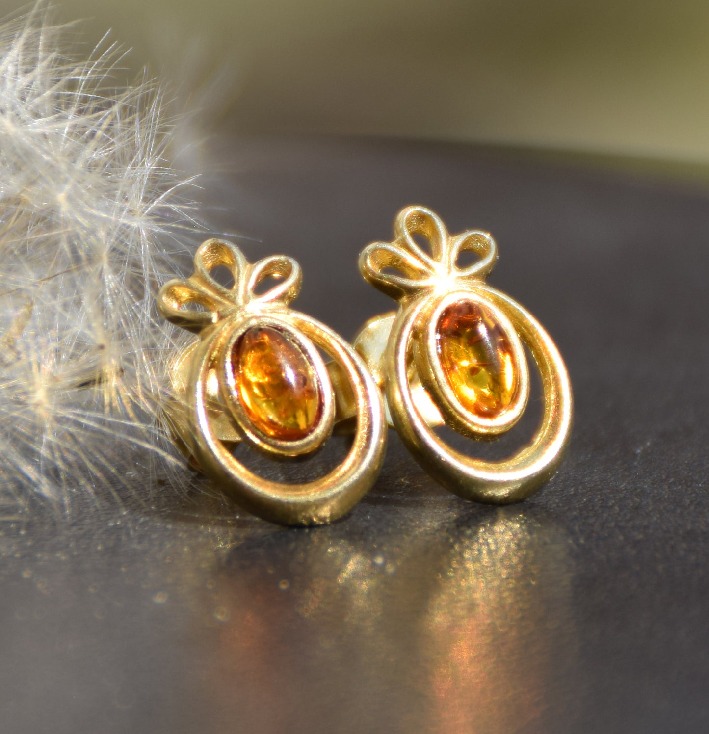 MJ Baltica, orecchini, Ambra naturale Baltica, Argento 925, placcato in Oro 18k, cognac, luminoso, artigianale, BZK111