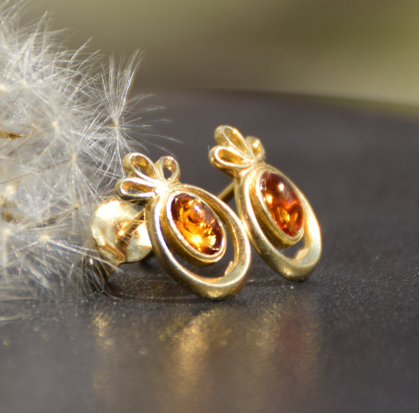 MJ Baltica, orecchini, Ambra naturale Baltica, Argento 925, placcato in Oro 18k, cognac, luminoso, artigianale, BZK111