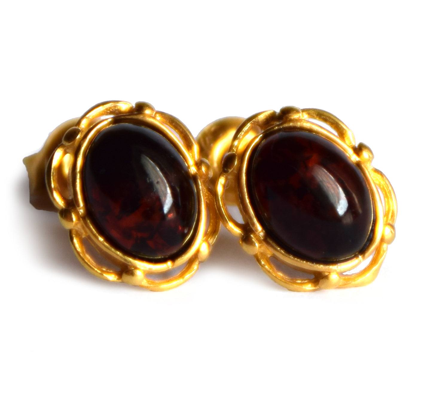 MJ Baltica, earrings, natural Baltic Amber, 925 Silver, 14k Gold plated, cherry amber, luminous, handcrafted, BZK116