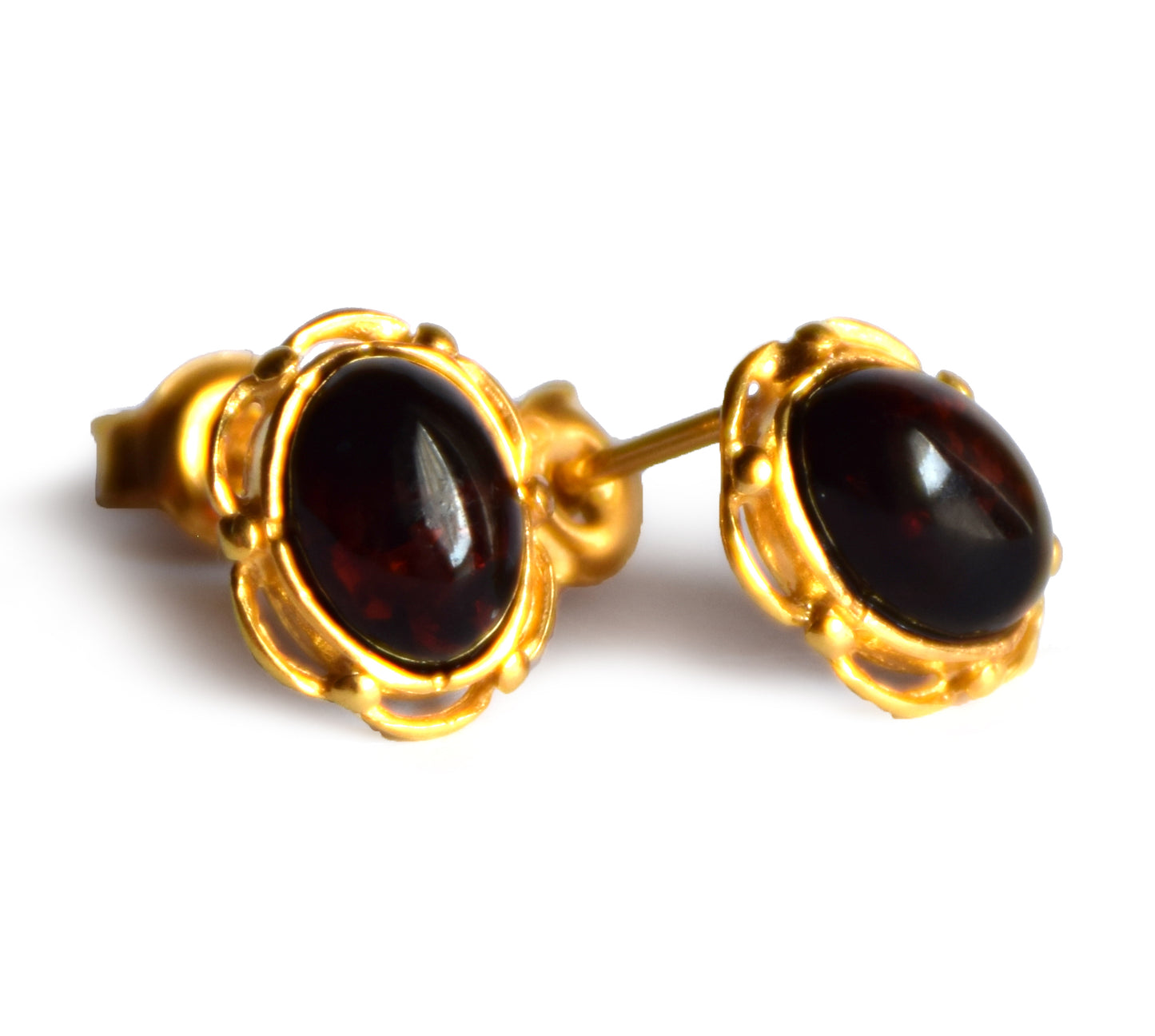 MJ Baltica, earrings, natural Baltic Amber, 925 Silver, 14k Gold plated, cherry amber, luminous, handcrafted, BZK116