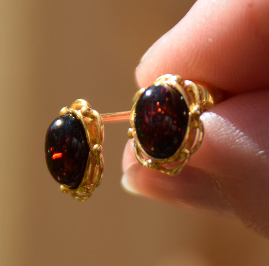 MJ Baltica, orecchini, Ambra naturale Baltica, Argento 925, placcato in Oro 18k, ambra cigliegia, luminoso, artigianale, BZK116