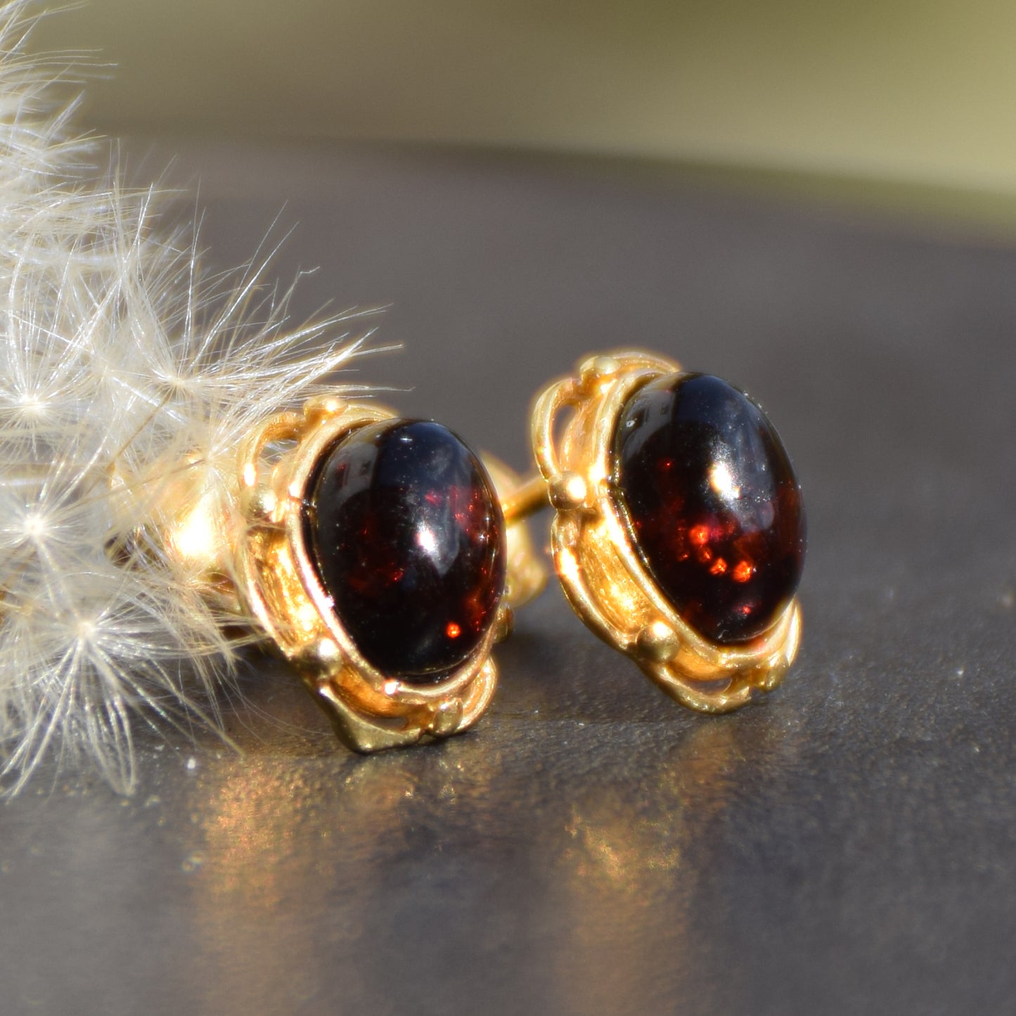 MJ Baltica, earrings, natural Baltic Amber, 925 Silver, 14k Gold plated, cherry amber, luminous, handcrafted, BZK116