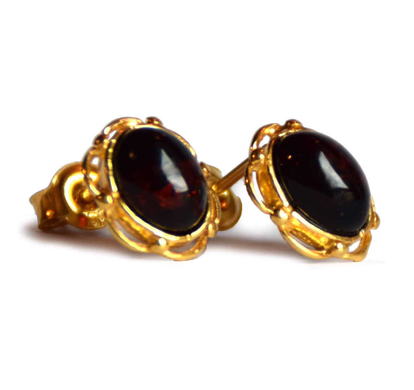 MJ Baltica, earrings, natural Baltic Amber, 925 Silver, 14k Gold plated, cherry amber, luminous, handcrafted, BZK116