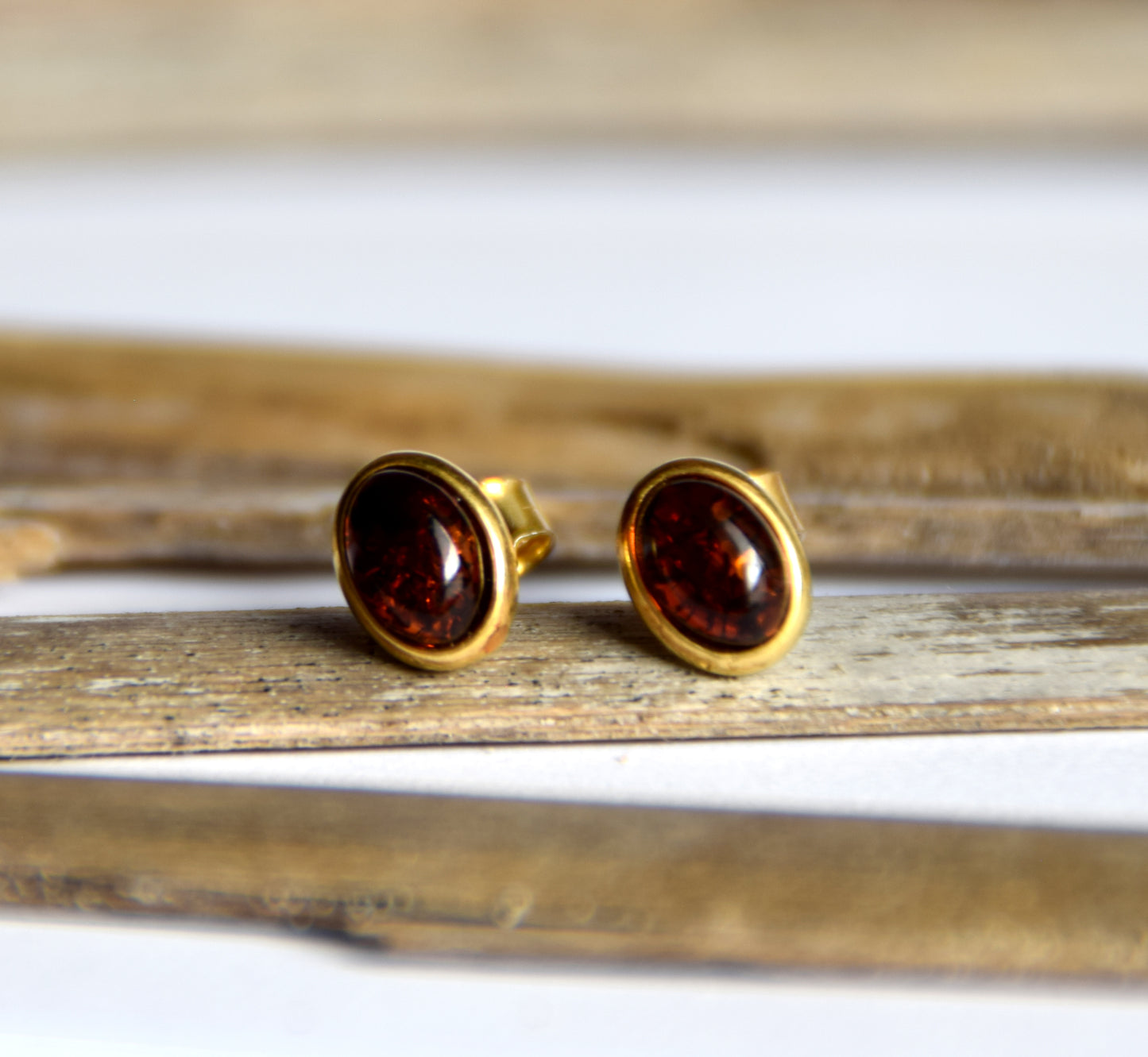 MJ Baltica, earrings, natural Baltic Amber, 925 Silver, 14k Gold plated, cherry amber, luminous, handcrafted, BZK119