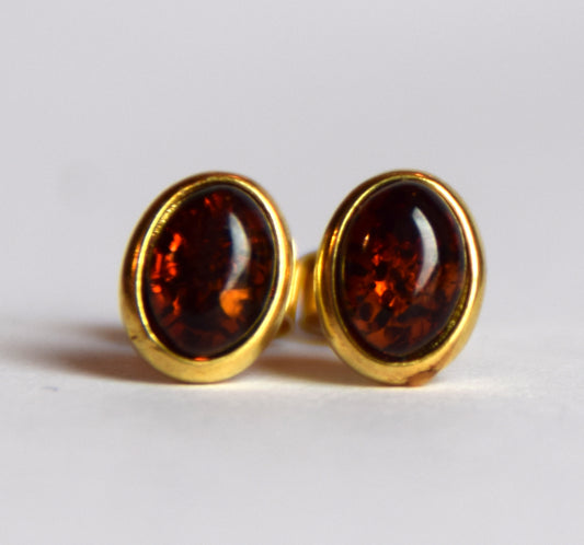 MJ Baltica, earrings, natural Baltic Amber, 925 Silver, 14k Gold plated, cherry amber, luminous, handcrafted, BZK119