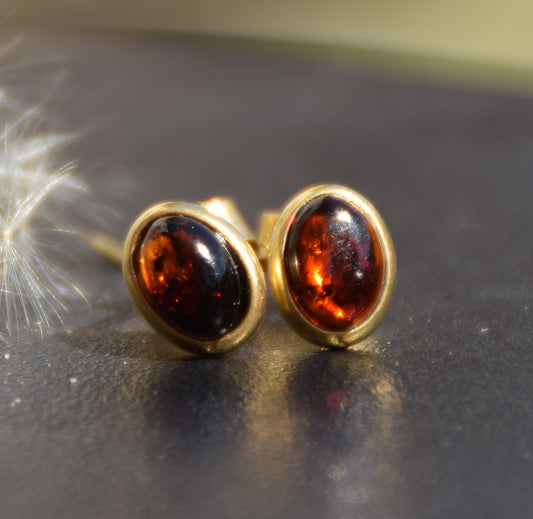 MJ Baltica, orecchini, Ambra naturale Baltica, Argento 925, placcato in Oro 18k, ambra cigliegia, luminoso, artigianale, BZK119