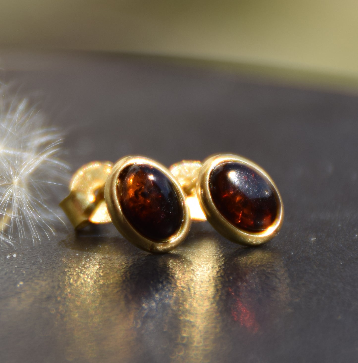 MJ Baltica, orecchini, Ambra naturale Baltica, Argento 925, placcato in Oro 18k, ambra cigliegia, luminoso, artigianale, BZK119