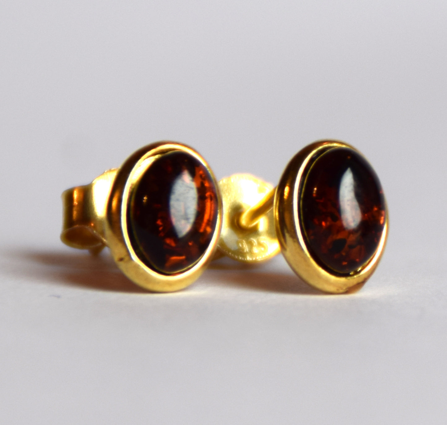 MJ Baltica, earrings, natural Baltic Amber, 925 Silver, 14k Gold plated, cherry amber, luminous, handcrafted, BZK119