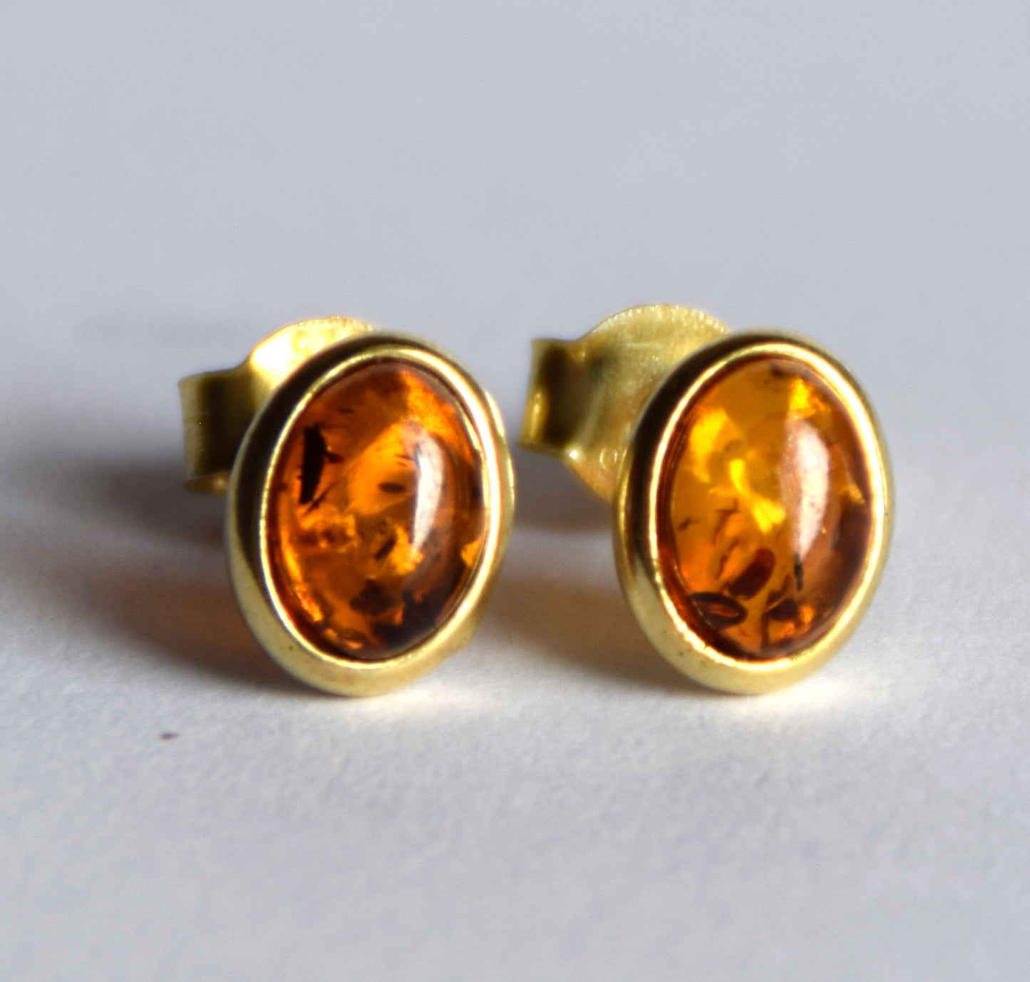 MJ Baltica, earrings, natural Baltic Amber, 925 Silver, 14k Gold plated, cognac, luminous, handcrafted, BZK121