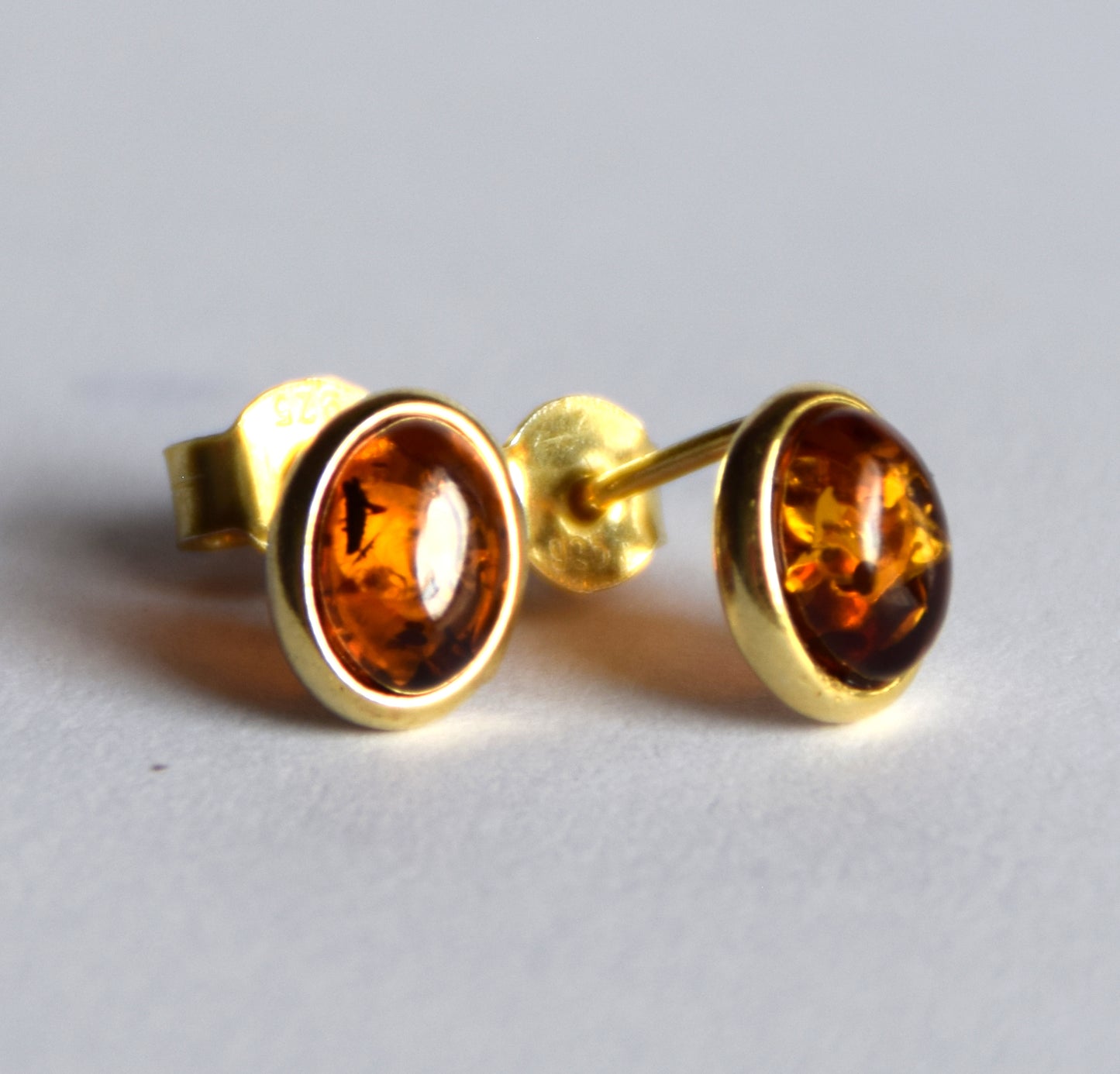 MJ Baltica, earrings, natural Baltic Amber, 925 Silver, 14k Gold plated, cognac, luminous, handcrafted, BZK121