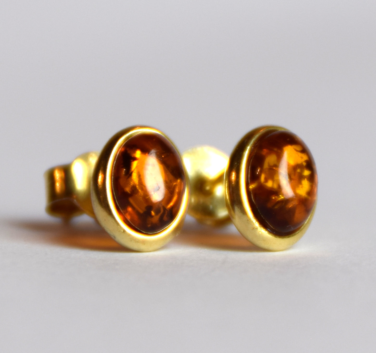 MJ Baltica, earrings, natural Baltic Amber, 925 Silver, 14k Gold plated, cognac, luminous, handcrafted, BZK121