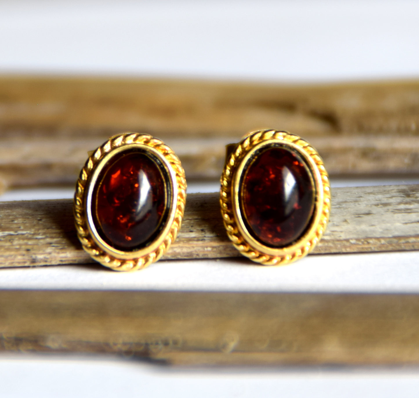 MJ Baltica, earrings, natural Baltic Amber, 925 Silver, 14k Gold plated, cherry amber, luminous, handcrafted, BZK122