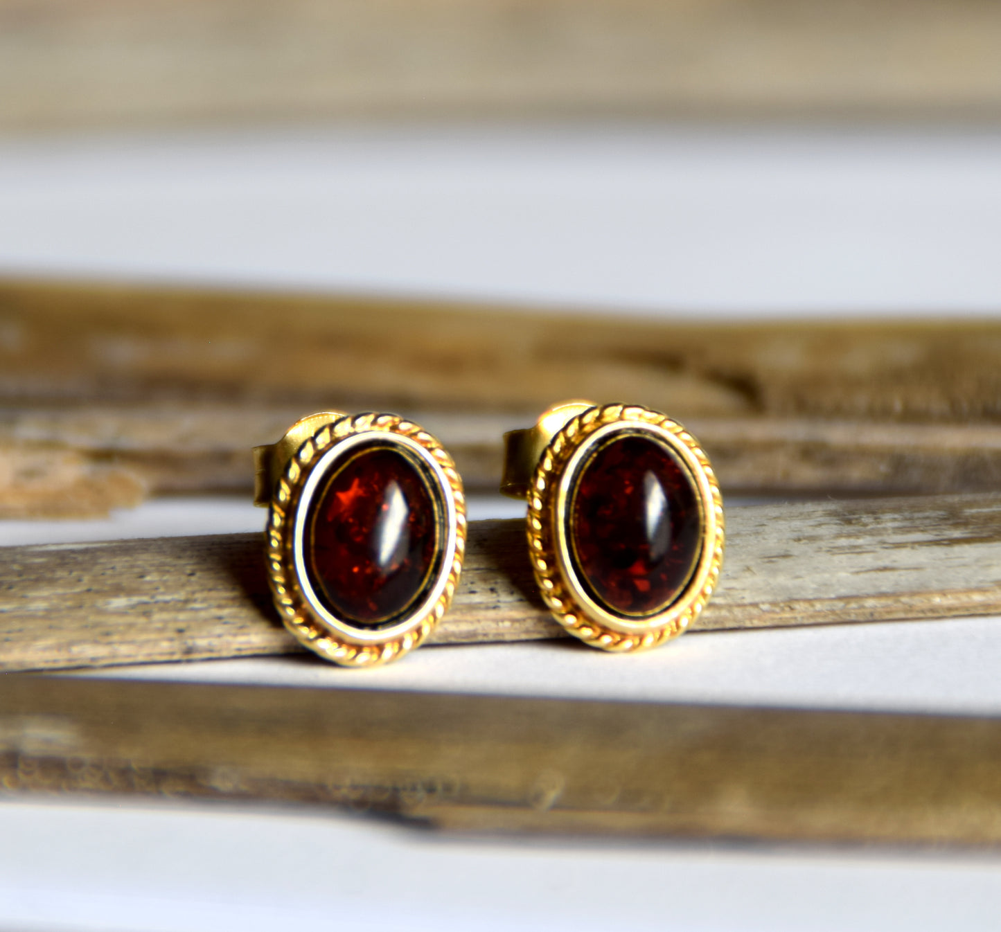 MJ Baltica, earrings, natural Baltic Amber, 925 Silver, 14k Gold plated, cherry amber, luminous, handcrafted, BZK122