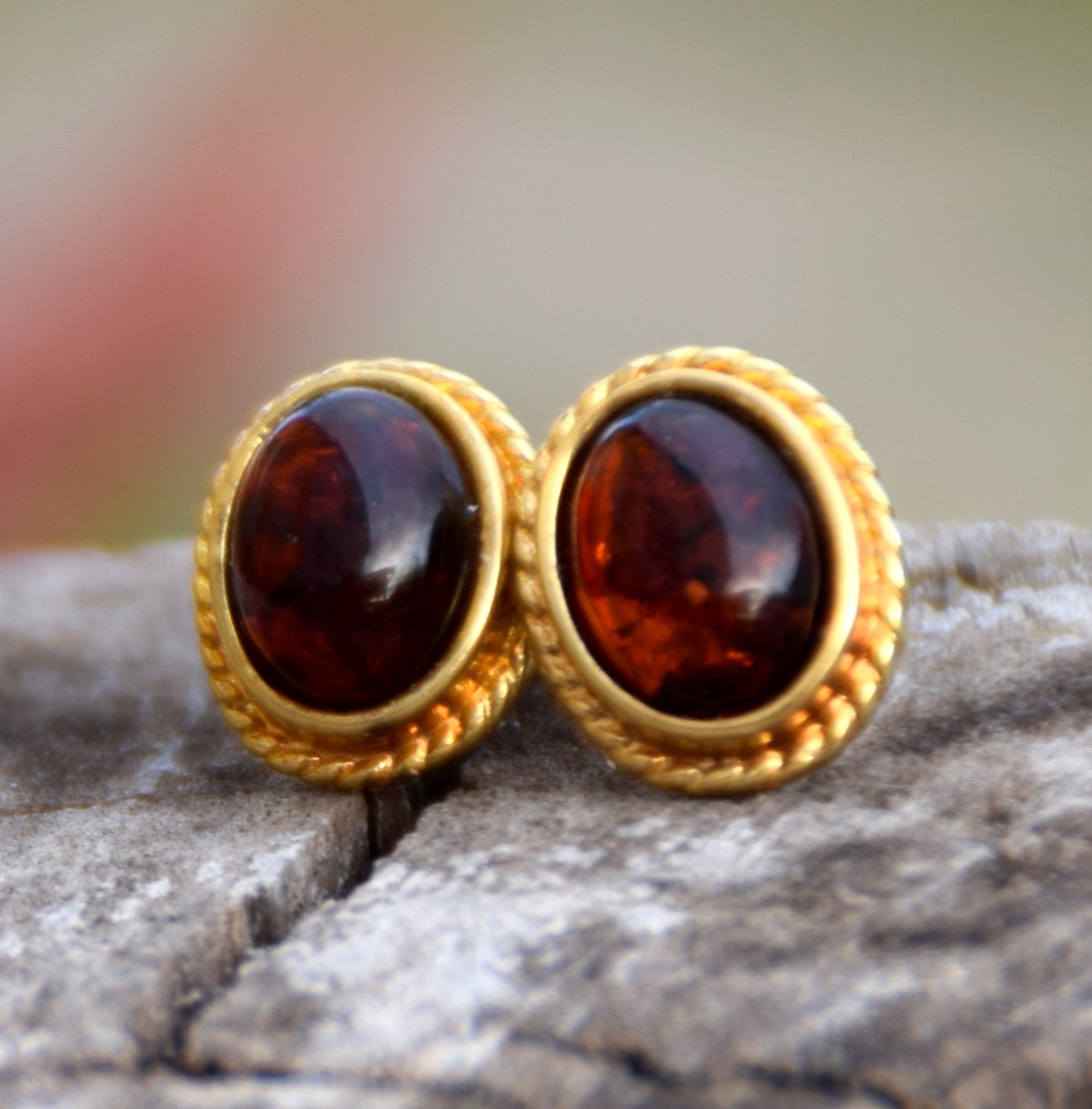MJ Baltica, earrings, natural Baltic Amber, 925 Silver, 14k Gold plated, cherry amber, luminous, handcrafted, BZK122