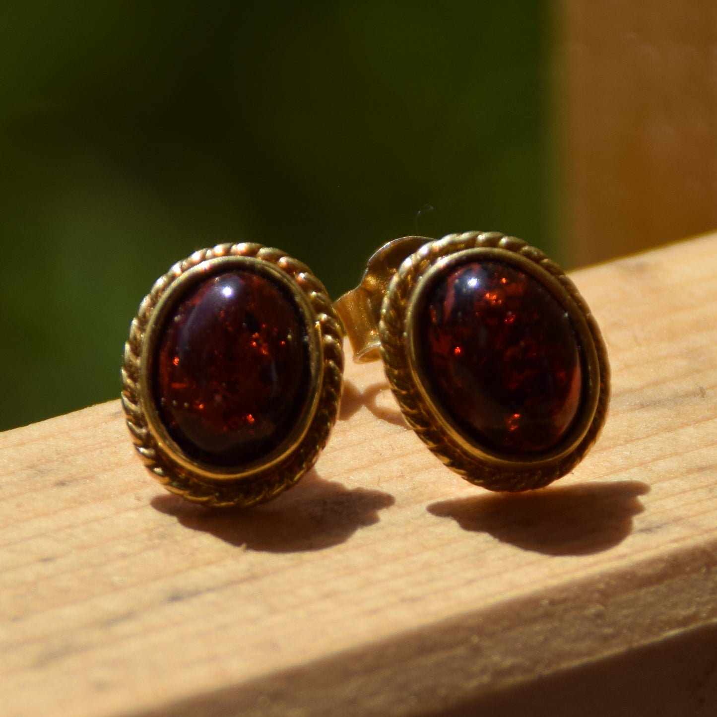 MJ Baltica, earrings, natural Baltic Amber, 925 Silver, 14k Gold plated, cherry amber, luminous, handcrafted, BZK122