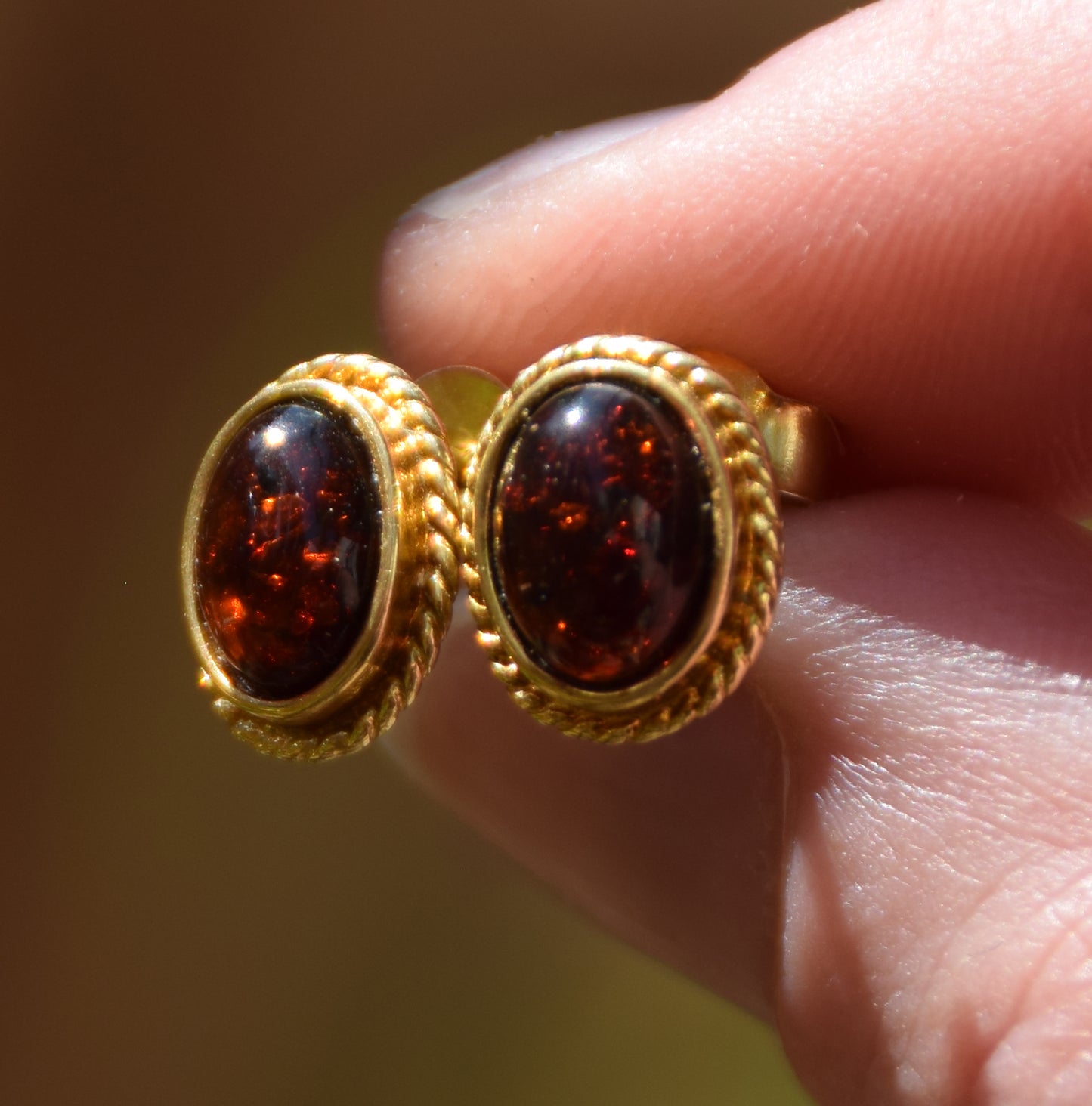 MJ Baltica, earrings, natural Baltic Amber, 925 Silver, 14k Gold plated, cherry amber, luminous, handcrafted, BZK122