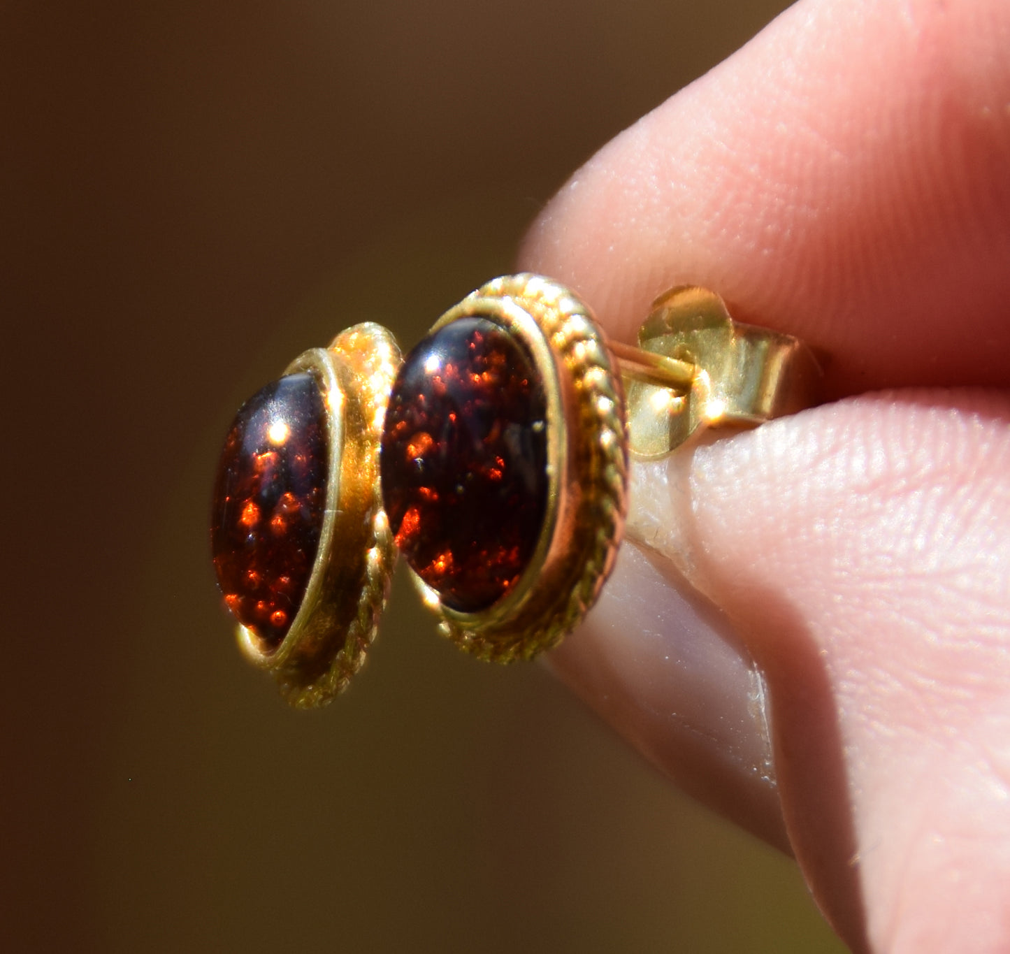 MJ Baltica, earrings, natural Baltic Amber, 925 Silver, 14k Gold plated, cherry amber, luminous, handcrafted, BZK122