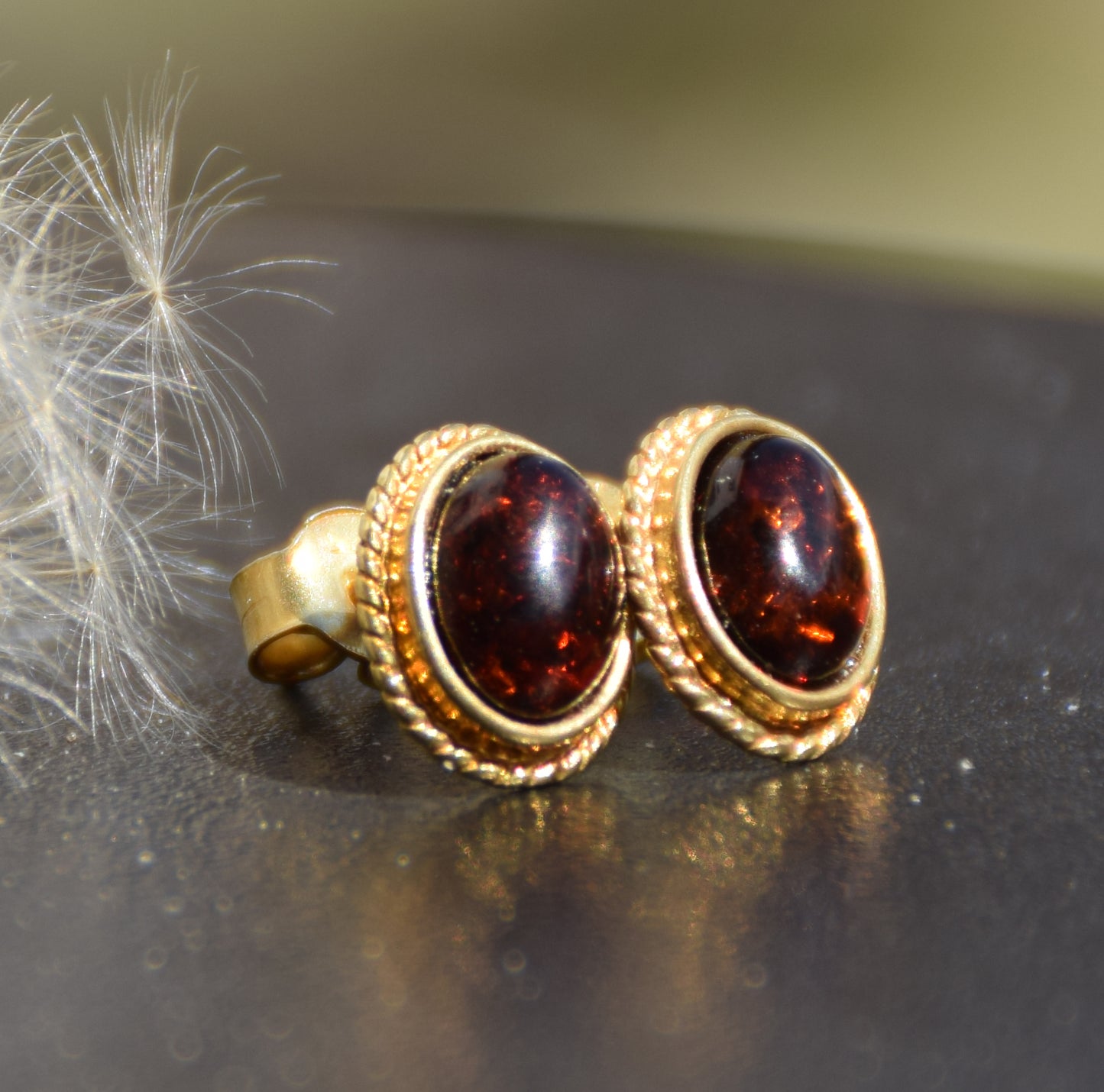 MJ Baltica, earrings, natural Baltic Amber, 925 Silver, 14k Gold plated, cherry amber, luminous, handcrafted, BZK122