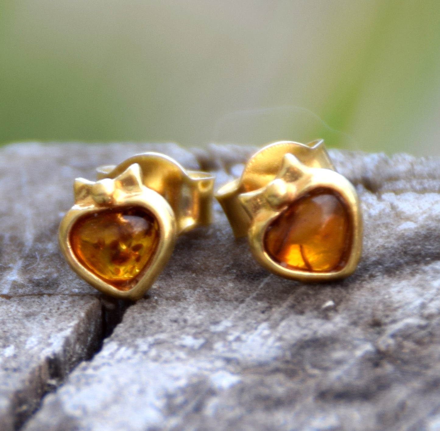 MJ Baltica, orecchini, Ambra naturale Baltica, Argento 925, placcato in Oro 18k, cognac, luminoso, artigianale, BZK124