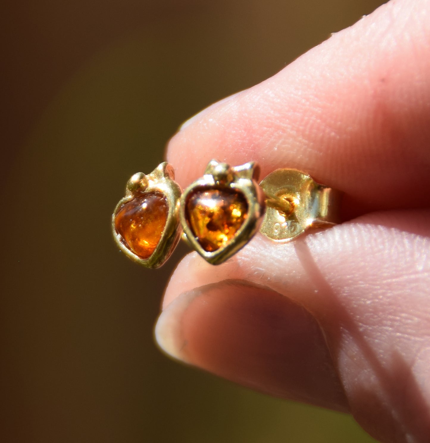 MJ Baltica, orecchini, Ambra naturale Baltica, Argento 925, placcato in Oro 18k, cognac, luminoso, artigianale, BZK124