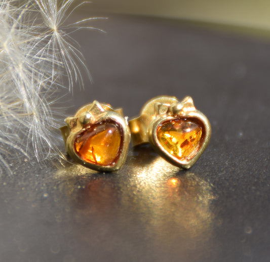 MJ Baltica, orecchini, Ambra naturale Baltica, Argento 925, placcato in Oro 18k, cognac, luminoso, artigianale, BZK124