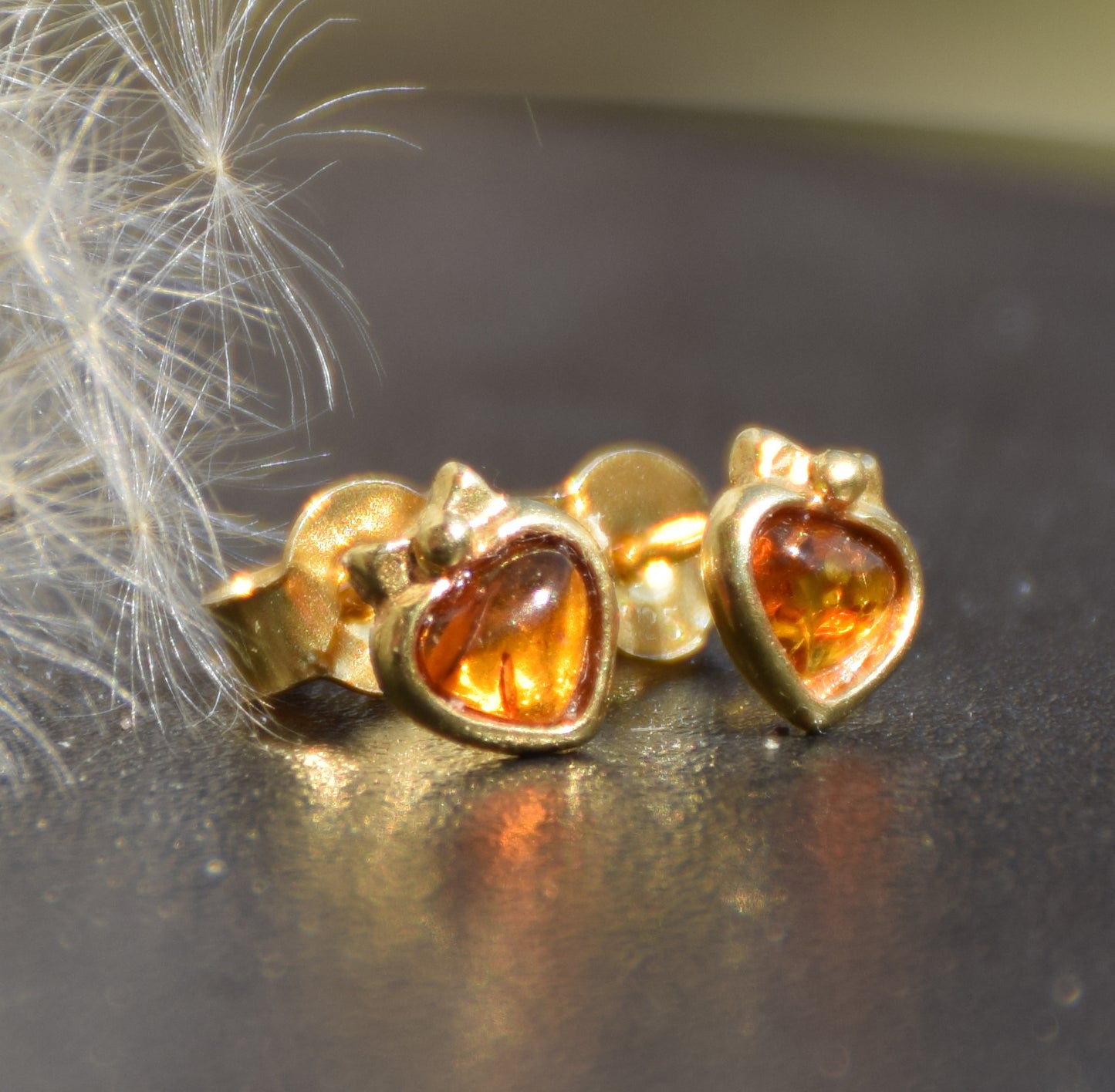 MJ Baltica, orecchini, Ambra naturale Baltica, Argento 925, placcato in Oro 18k, cognac, luminoso, artigianale, BZK124