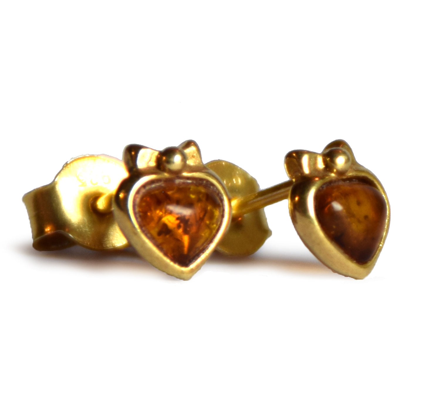 MJ Baltica, earrings, natural Baltic Amber, 925 Silver, 14k Gold plated, cognac, luminous, handcrafted, BZK124