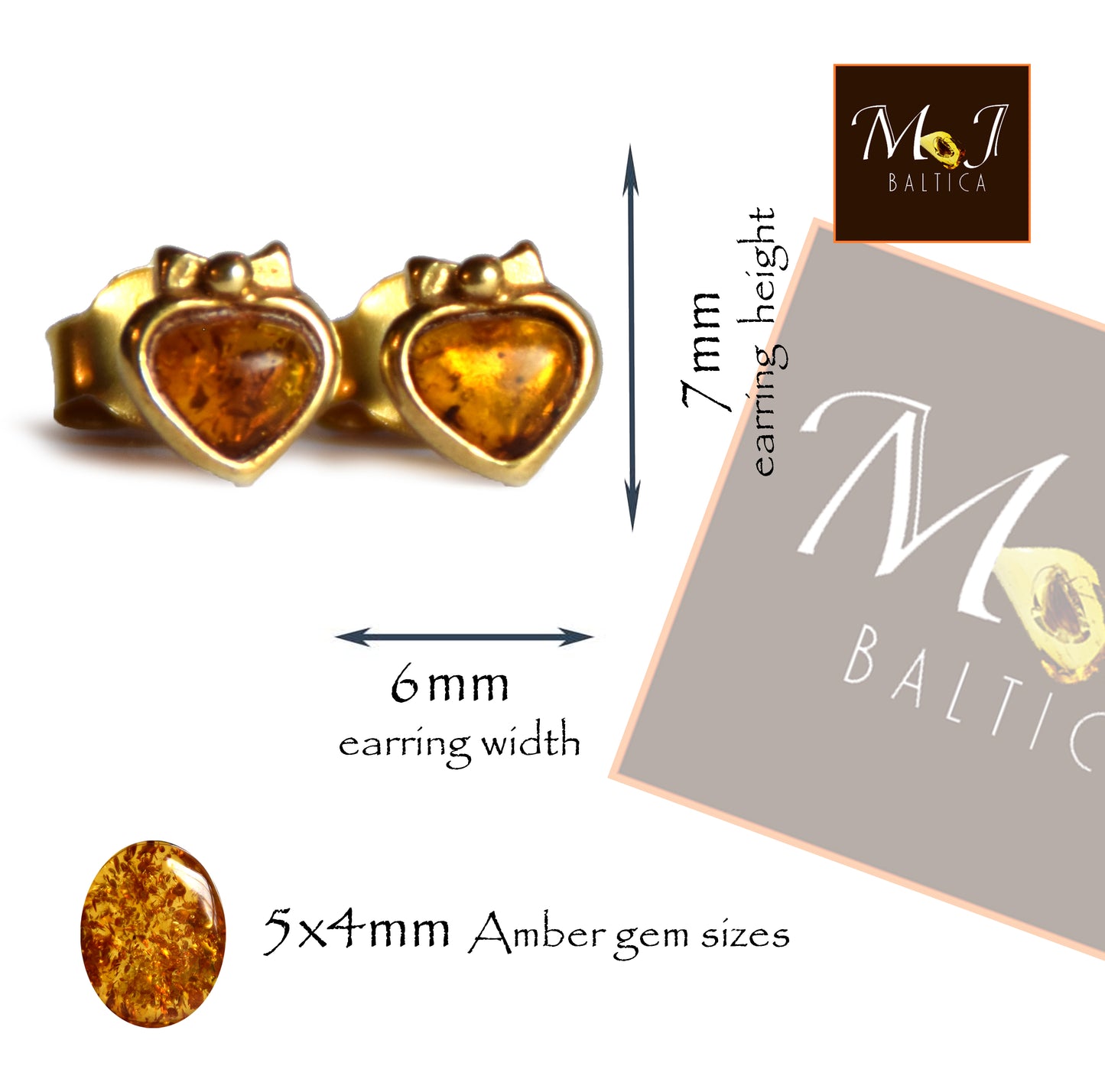 MJ Baltica, earrings, natural Baltic Amber, 925 Silver, 14k Gold plated, cognac, luminous, handcrafted, BZK124