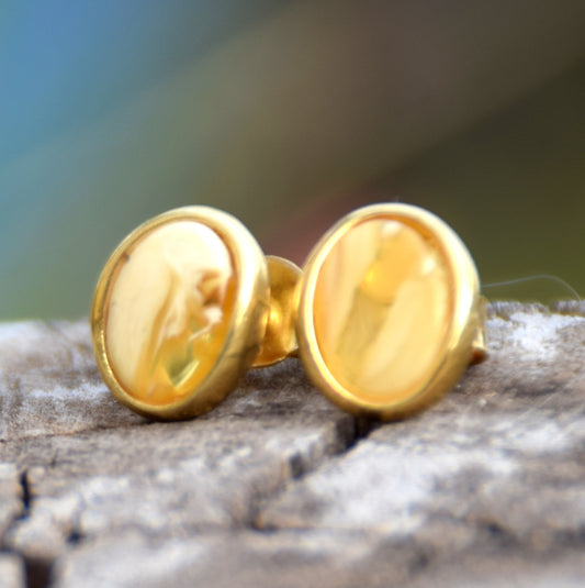 MJ Baltica, orecchini, Ambra naturale Baltica, Argento 925, placcato in Oro 18k, ovale, ambra imperiale, artigianale, BZK126