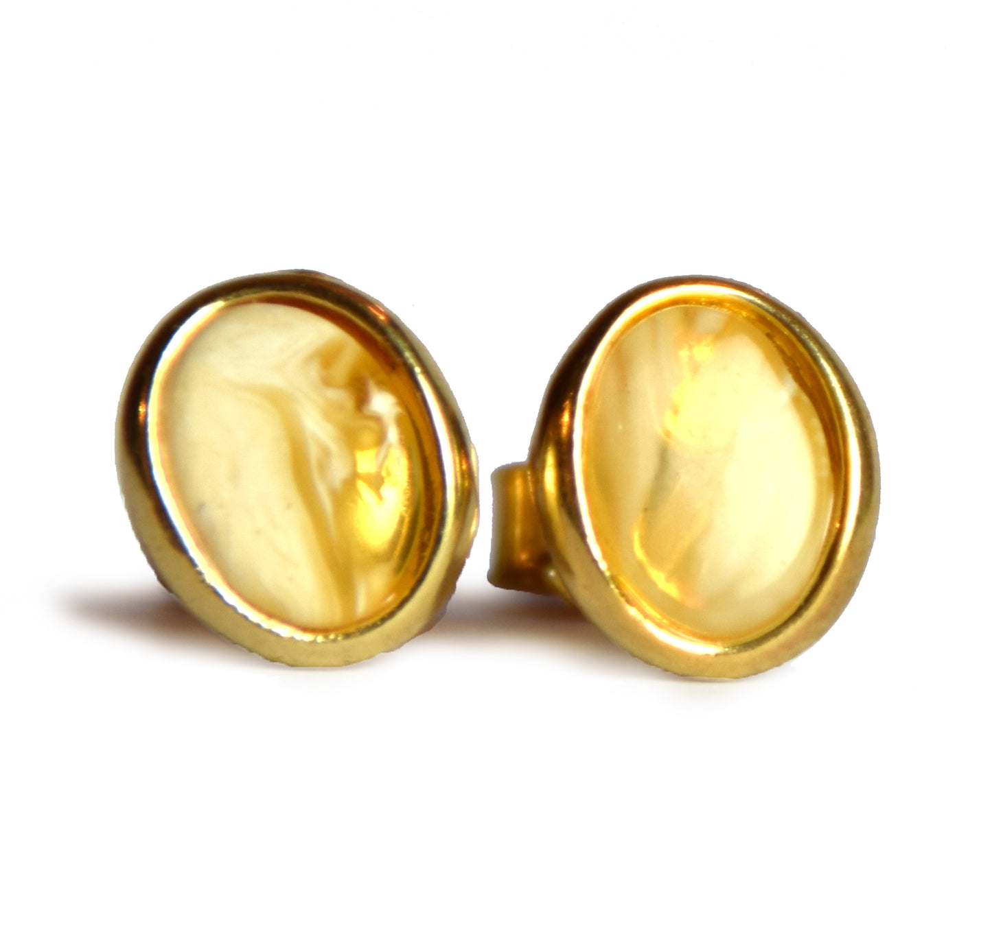 MJ Baltica, earrings, natural Baltic Amber, 925 Silver, 14k Gold plated, oval, imperial amber, luminous, handcrafted, BZK126