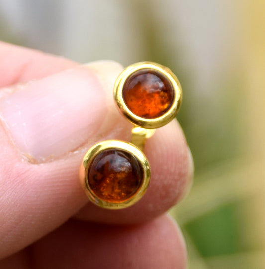 MJ Baltica, orecchini, Ambra naturale Baltica, Argento 925, placcato in Oro 18k, cognac, luminoso, artigianale, BZK128