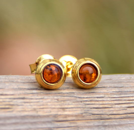 MJ Baltica, orecchini, Ambra naturale Baltica, Argento 925, placcato in Oro 18k, cognac, luminoso, artigianale, BZK136